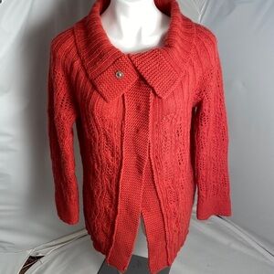 Free People high low red orange pink color snap wool cardigan sweater